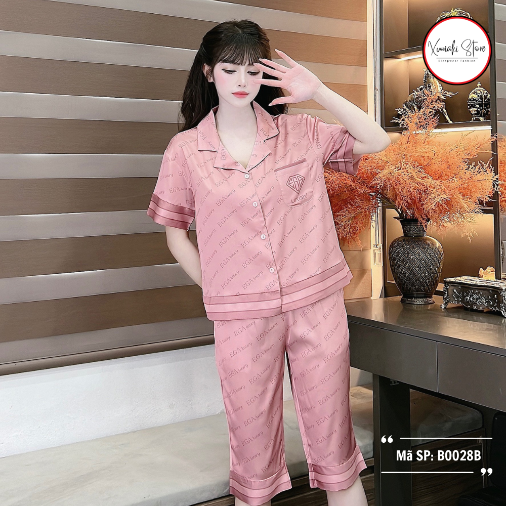 Bộ pyjama nữ áo cộc quần ngố họa tiết chữ chất lụa cao cấp nhiều màu Xumaki Store BO028B