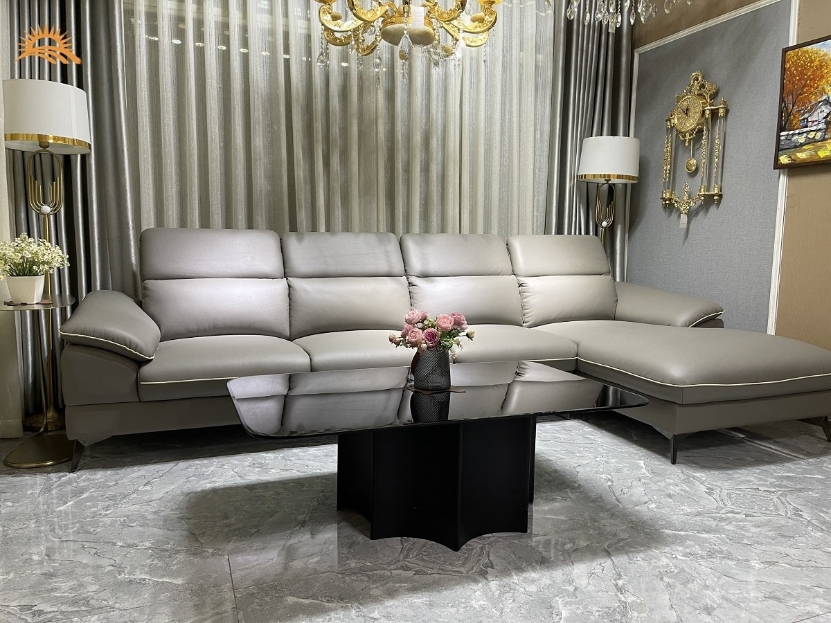 Sofa góc L da bò Italy Juno sofa 4 chỗ ngồi màu nâu cam SFLCT04 3m3 x 1m6 hàng cao cấp chuẩn da bò nhập khẩu Ý