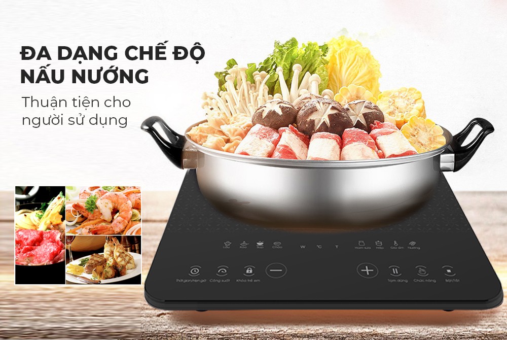 Bếp từ đơn SUNHOUSE SHD86602 điều khiển cảm ứng (tặng kèm nồi lẩu) -2000W-hàng chính hãng.