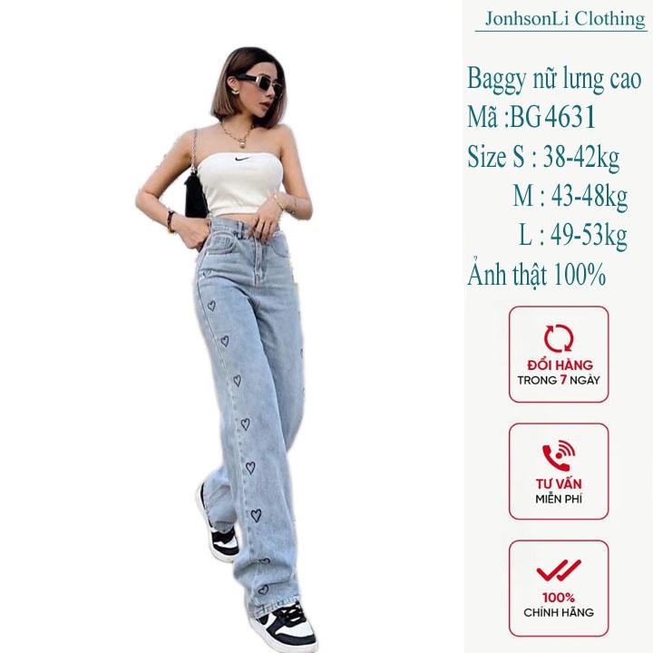 Quần baggy jean nữ lưng cao,màu xanh bạc cắt gối, LB4631 LB JL JohnsonLi