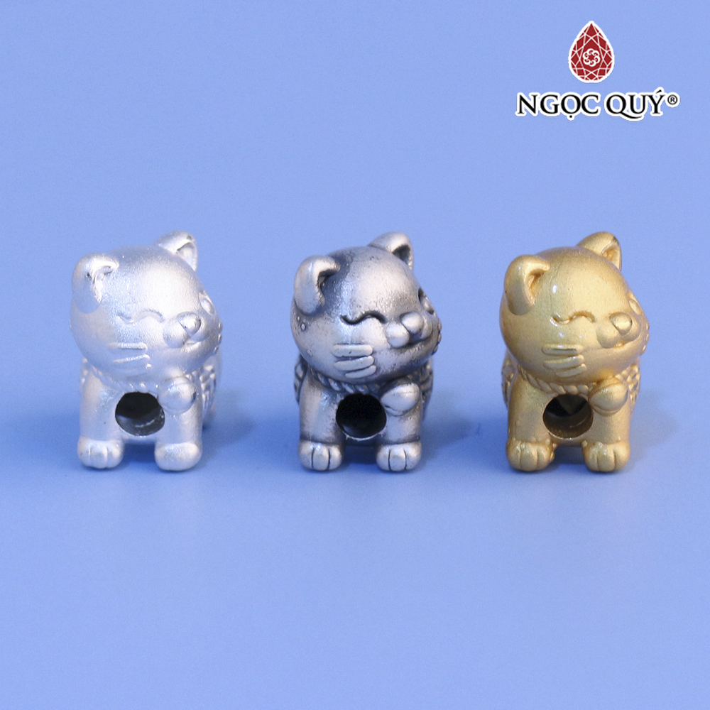 Charm xỏ ngang hình chú mèo may mắn - Ngọc Quý Gemstones