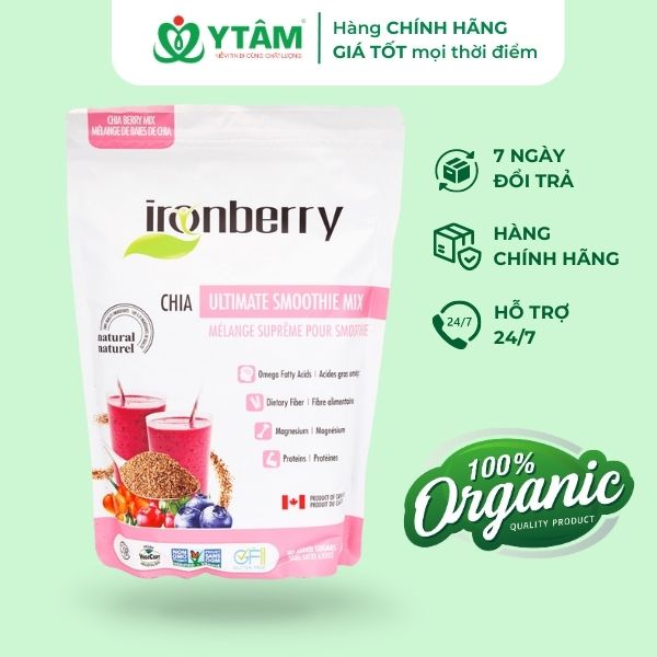 Bột hỗn hợp berry và hạt chia nguyên chất IRONBERRY thực phẩm thuần chay Không GMO, Không Gluten, Ăn kiêng Ko