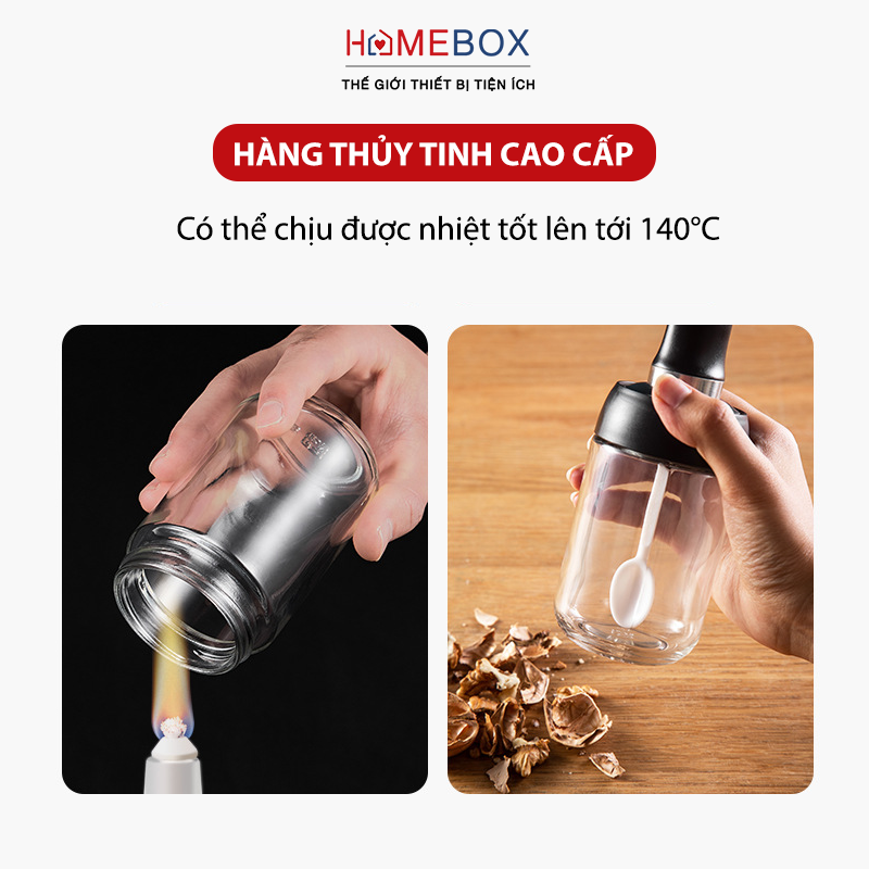 Hũ Đựng Gia Vị - Lọ Đựng Gia Vị Thủy Tinh Kèm Thìa Thông Minh Cao Cấp, Chống Ẩm - Hàng Chính Hãng