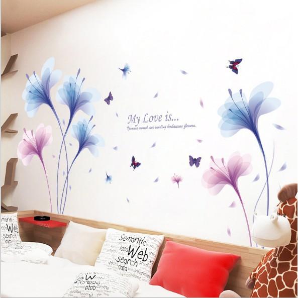 Decal trang trí Hoa Ly Thủy Tinh Xanh