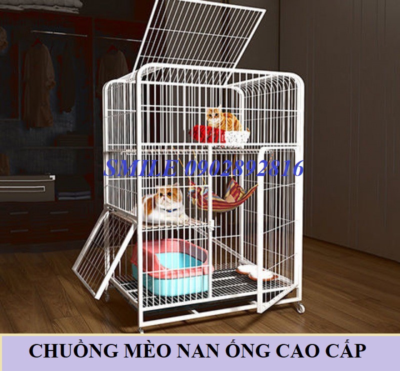 Chuồng Mèo Nan Ống Cao Cấp 1m1 - Chuồng Lớn - Màu Trắng, Đen