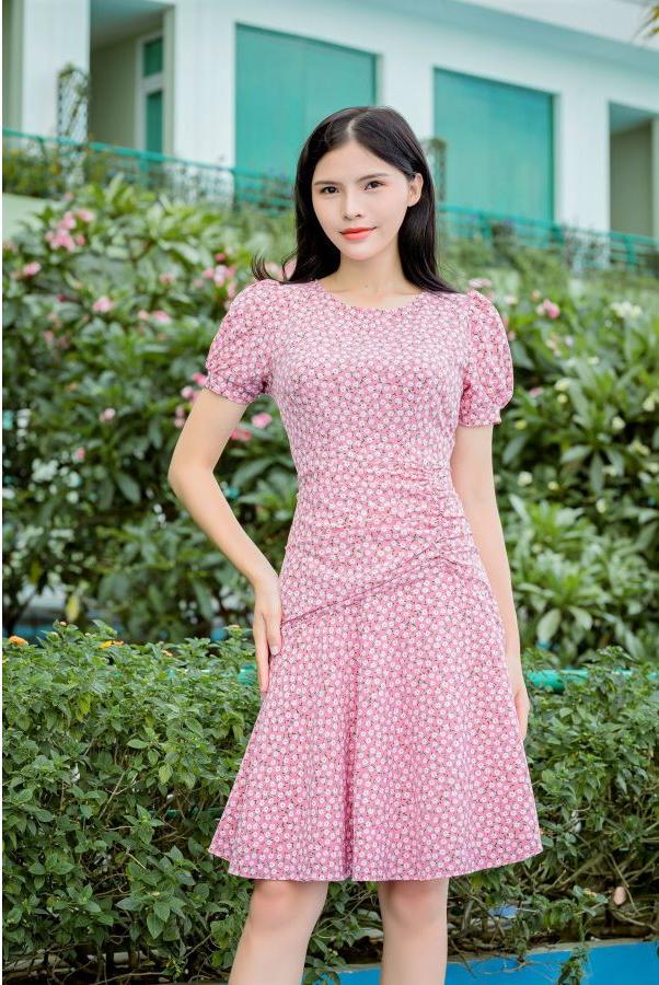 Váy xòe xếp bèo hoa cúc màu hồng EV23