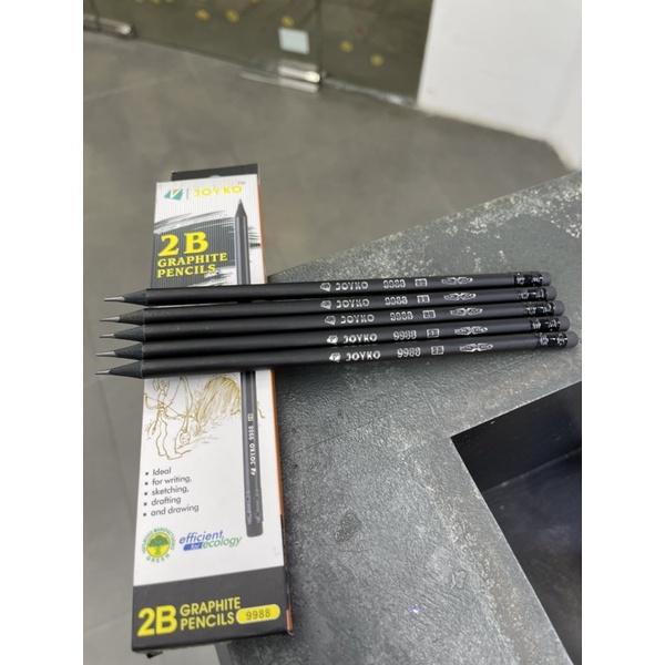 Bút Chì Gỗ 2B Graphite Pencils 9988 (Hộp 12 chiếc bút chì gỗ đen + gôm)