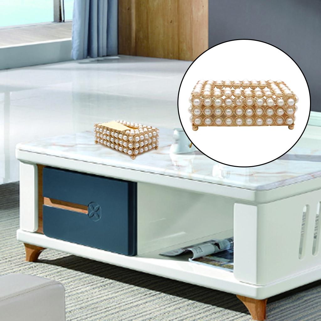 Simulation Pearl Tissue Box Cover Storage Paper Container for Bedside Night Stands Office Kitchen Desks Restaurant Car Ho
