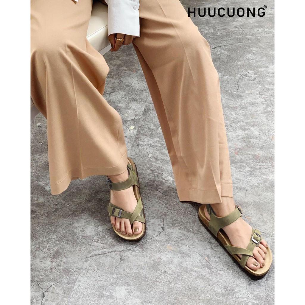 Sandal HuuCuong xỏ ngón Da Bò xanh đế trấu