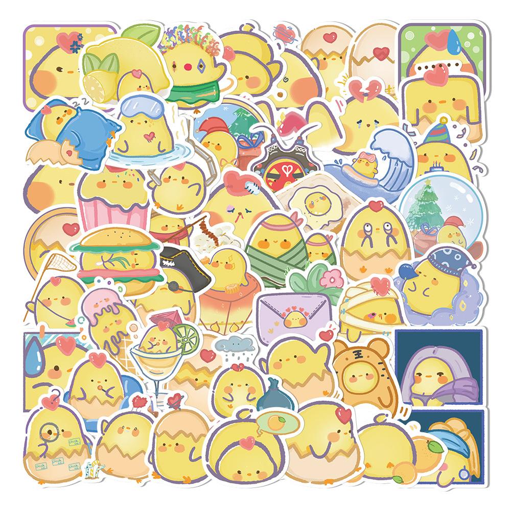 Sticker gà vàng chibi hoạt hình cute trang trí mũ bảo hiểm, guitar, ukulele, điện thoại, sổ tay, laptop-mẫu S73