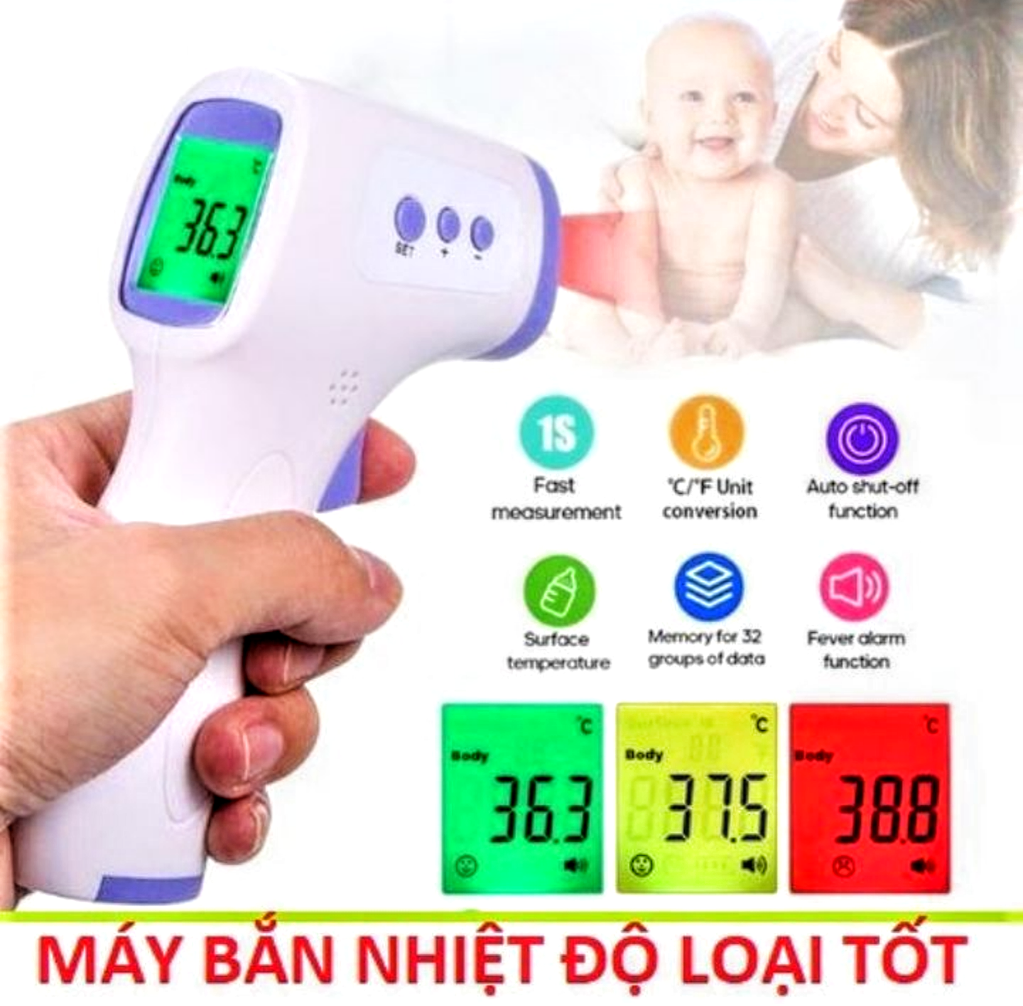 MÁY THIẾT BỊ ĐO THÂN NHIỆT NHIỆT ĐỘ NHIỆT KẾ HỒNG NGOẠI CẦM TAY LOẠI TỐT CHUẨN