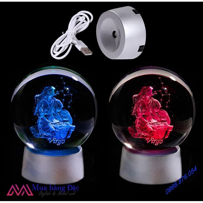 Quà Tặng Sinh Nhật  Quả Cầu Pha Lê Virgo Crystal Ball 3D Laser Cung Xử Nữ