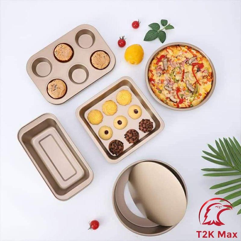 Khay nướng bánh mì - Set 5 khuôn nướng bánh bông lan, bánh cupcake, pizza bằng thép carbon- T2K Shop