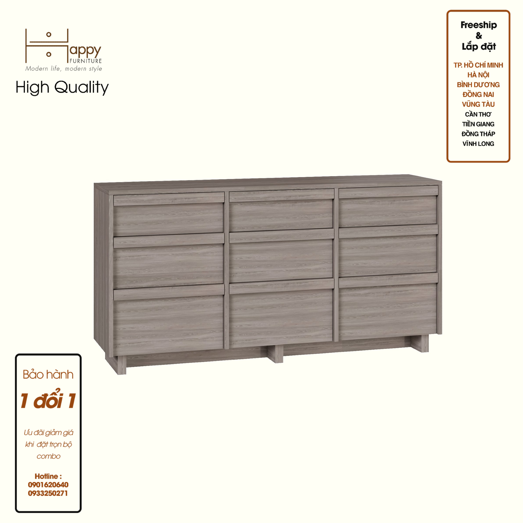 [Happy Home Furniture] MAVIS, Tủ đựng đồ 9 ngăn kéo , 140cm x 35cm x 72cm ( DxRxC), THK_146
