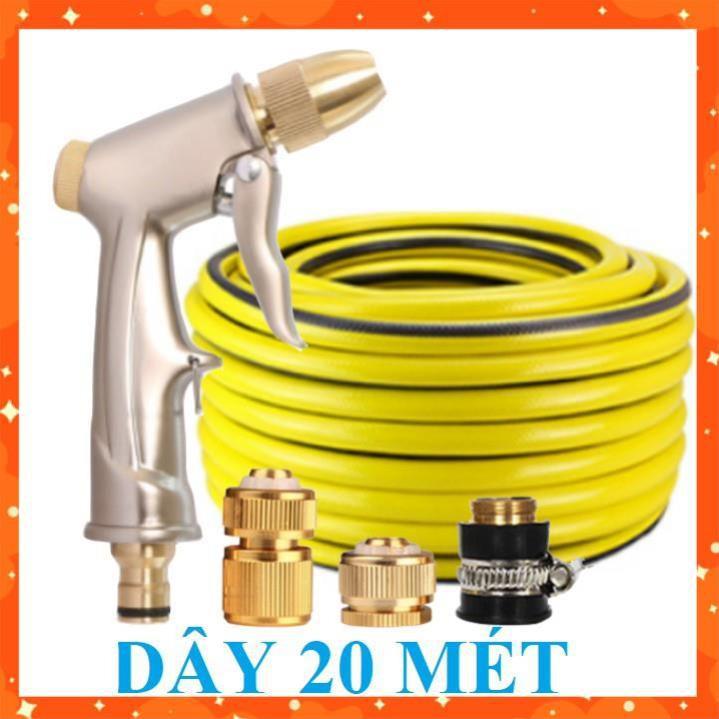 Bộ dây vòi xịt nước rửa xe, tưới cây . tăng áp 3 lần, loại 20m 206701-1 đầu đồng, cút đồng
