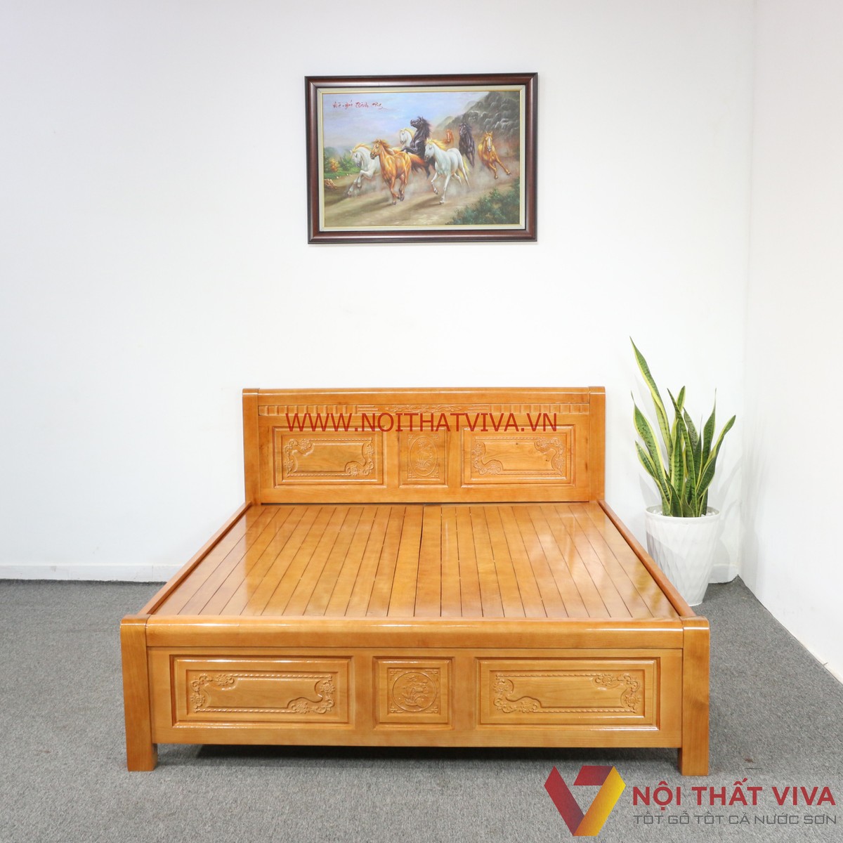 Giường Ngủ Gỗ Sồi Nga Vạt Phản Màu Cánh Gián Giá Rẻ