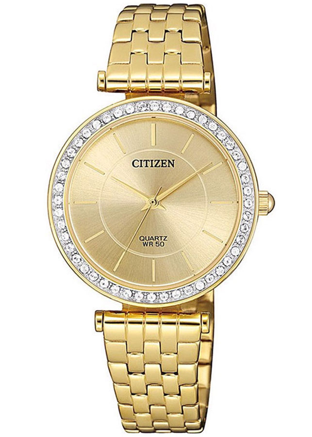 Đồng Hồ Nữ Citizen Đính Đá Swarovski Dây Thép Không Gỉ ER0212-50P - Mặt Vàng