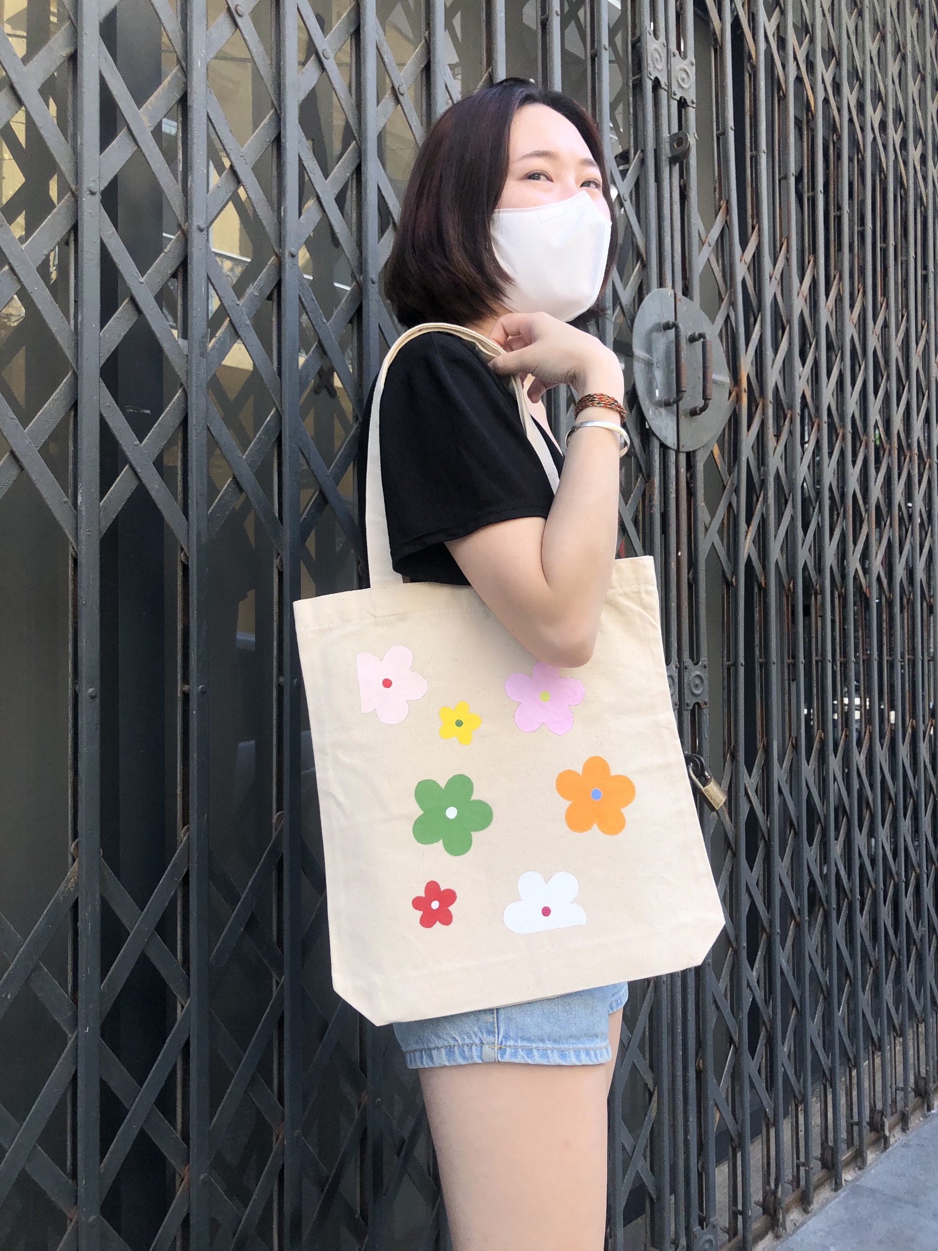 Túi Tote Canvas Vẽ Tay Thời Trang Hình Hoa Sắc Màu 1