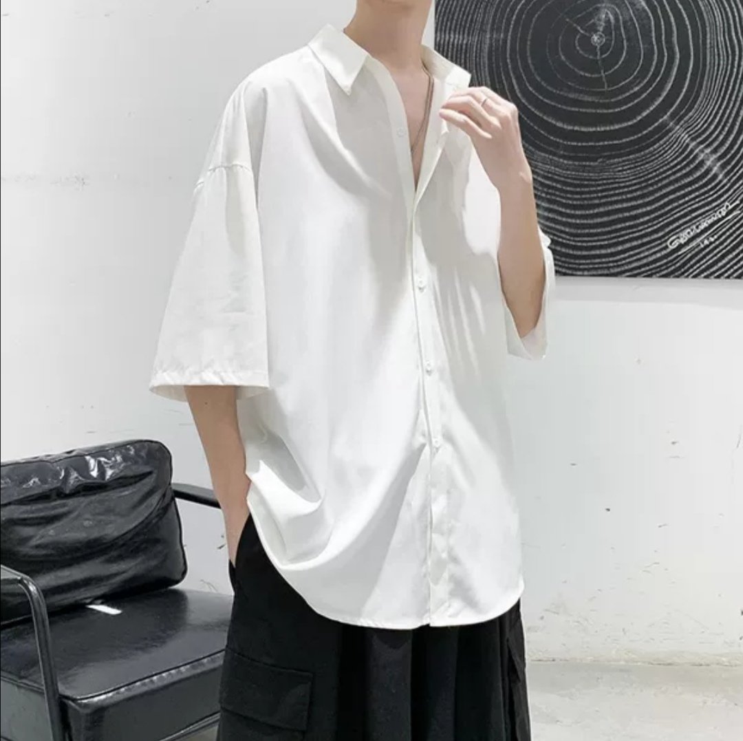 Áo sơ mi form rộng tay ngắn tay lỡ unisex nam nữ cá tính form Hàn Quốc vải lụa - SMN02