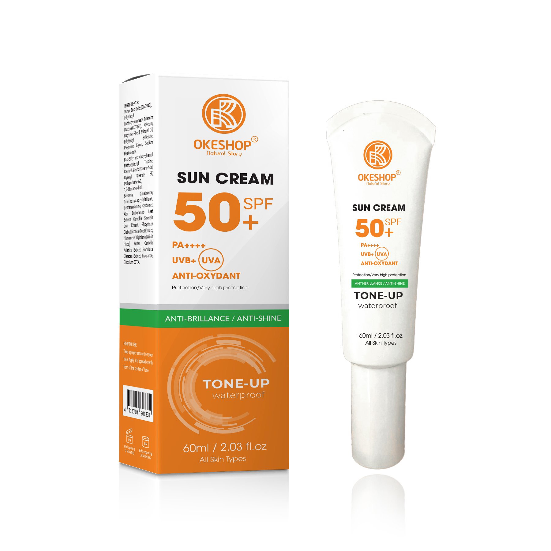Kem Chống Nắng OKESHOP 60ml SPF 50+ PA++++ Anti-oxydant Tone - Up - Bảo Vệ Da Tuyệt Đối - Anti-Brillance / Anti-shine