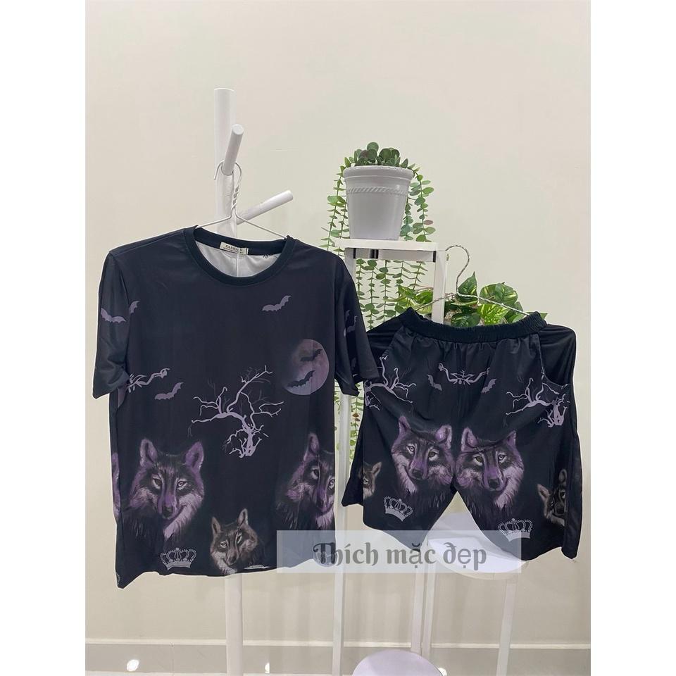 Đồ bộ quần áo nam thu đông thể thao thun cotton in hình 3D sói ngầu form rộng quần đùi style hàn quốc 06
