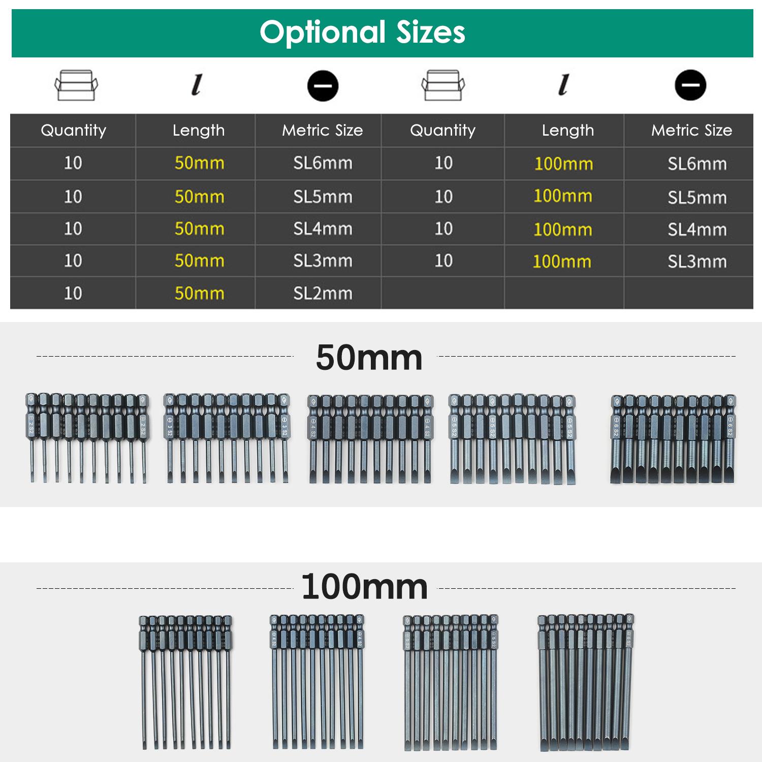 10-Piece Slotted Screwdriver Bit Set 1/4-inch Hex Shank S2 Steel Magnetic Screw Driver Bit Set for Power Screwdriver