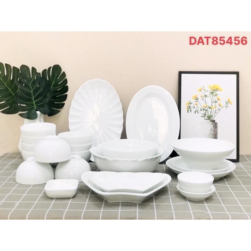 Bộ bát đĩa men trắng ngọc. Gốm sứ Bát Tràng.