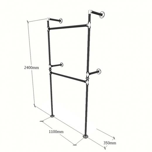 Kệ ống nước treo quần áo, Giá treo đồ gắng tường 2 tầng Decor Shop quần áo, quán cafe
