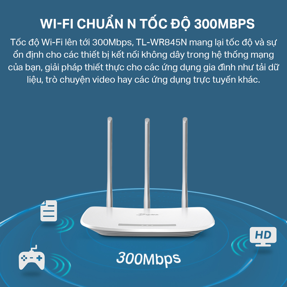 Bộ phát Wifi TP-LINK TL-WR845N 300 Mbps, 3 ăng ten rời - Hàng Chính Hãng