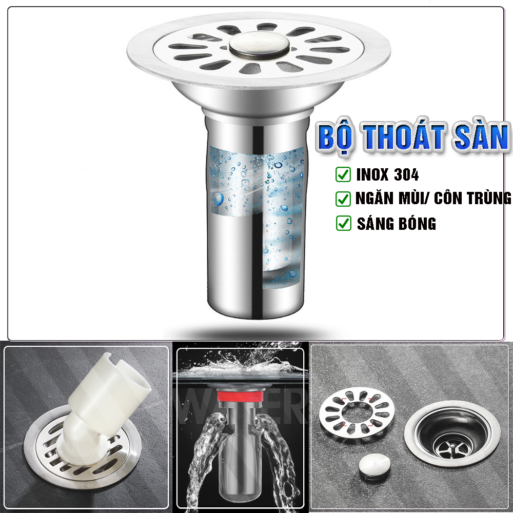 Phễu ga thoát sàn ngăn mùi, vi khuẩn, côn trùng trào ngược lên INOX SUS 304 có lỗ thoát nước thải máy giặt, tròn, MIHOCO 182