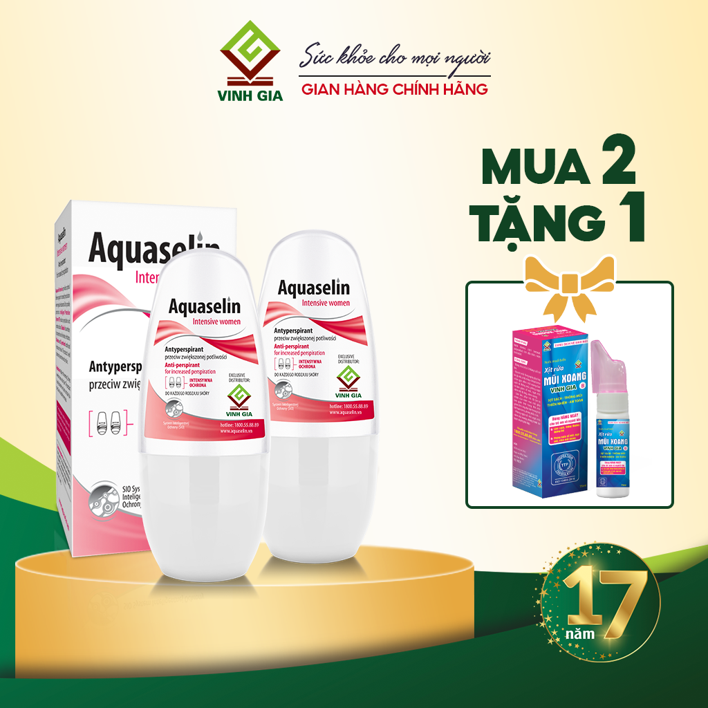 Combo 2 Lăn Khử Mùi AQUASELIN Intensive Women Không Thâm Nách Giảm Mồ Hôi - Dung Tích 50ml