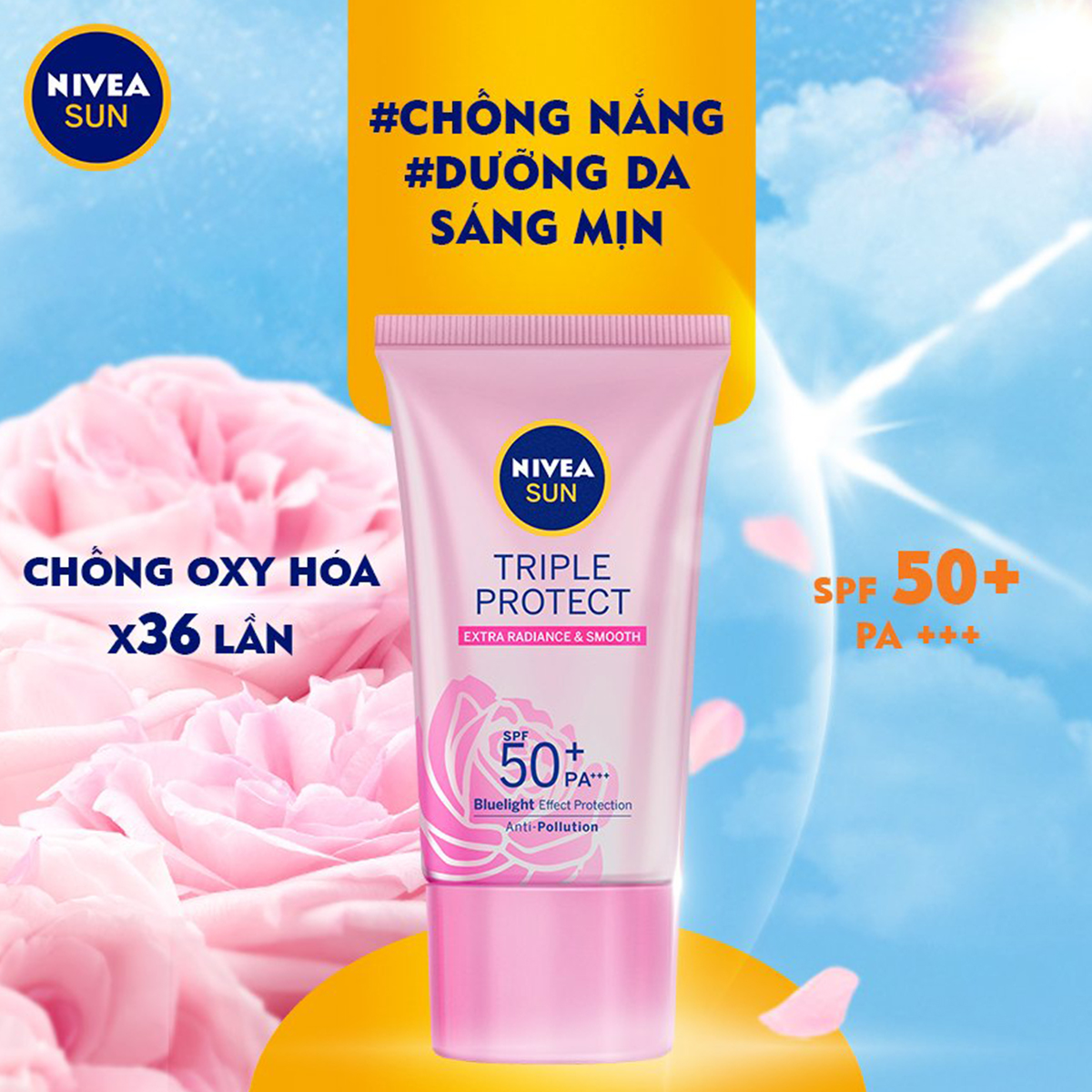 Kem Chống Nắng Dưỡng Da Sáng Mịn Niveasun Triple Protect Extra Radiance &amp; Smooth Spf50+ Pa+++ 40Ml - 85536