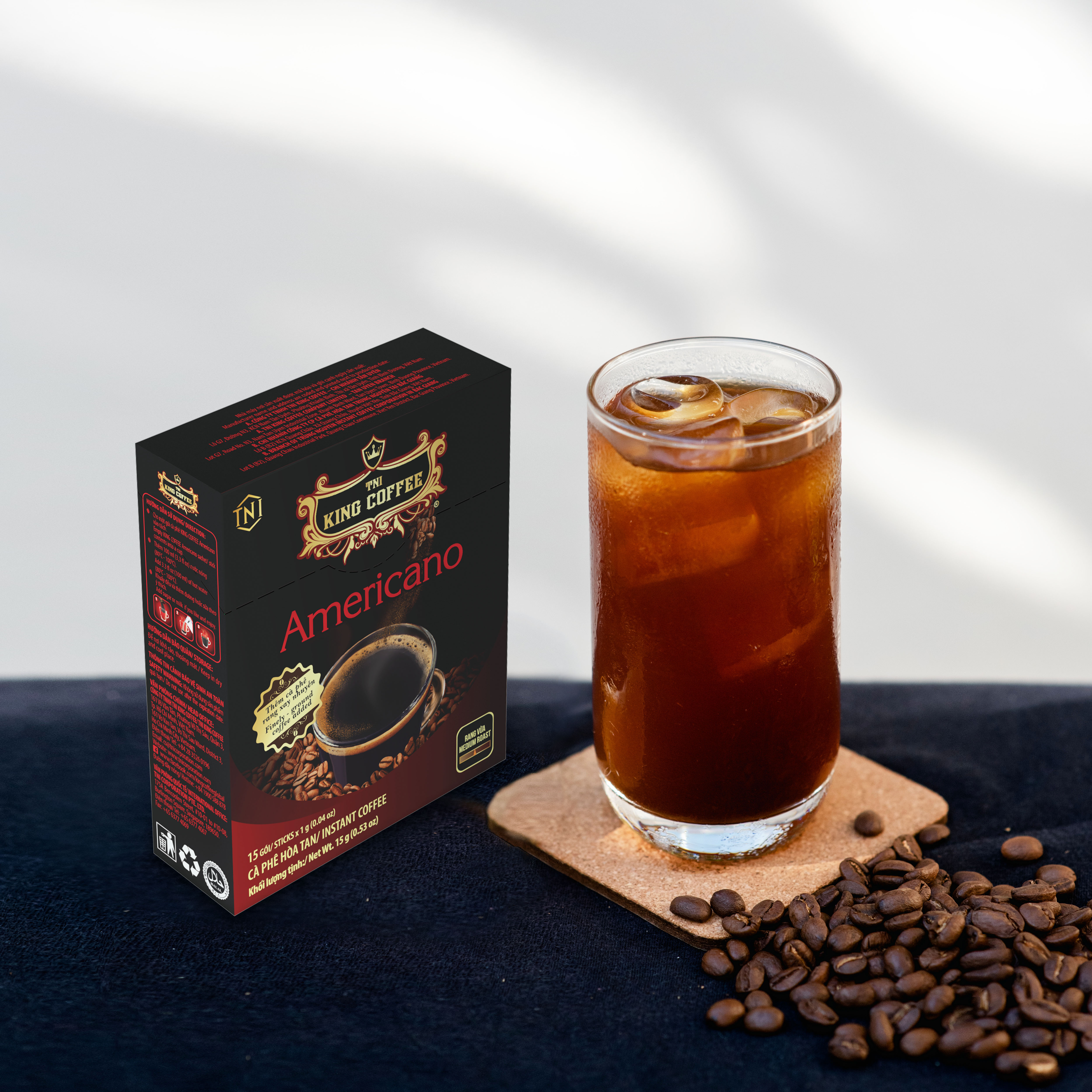 Combo 5 Cà Phê Hòa Tan Americano KING COFFEE - Hộp 15 gói x 1g - Tặng 1 hộp cùng loại
