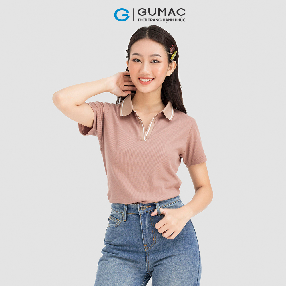 Áo polo nữ GUMAC ATC08065 tay ngắn cổ cách điệu