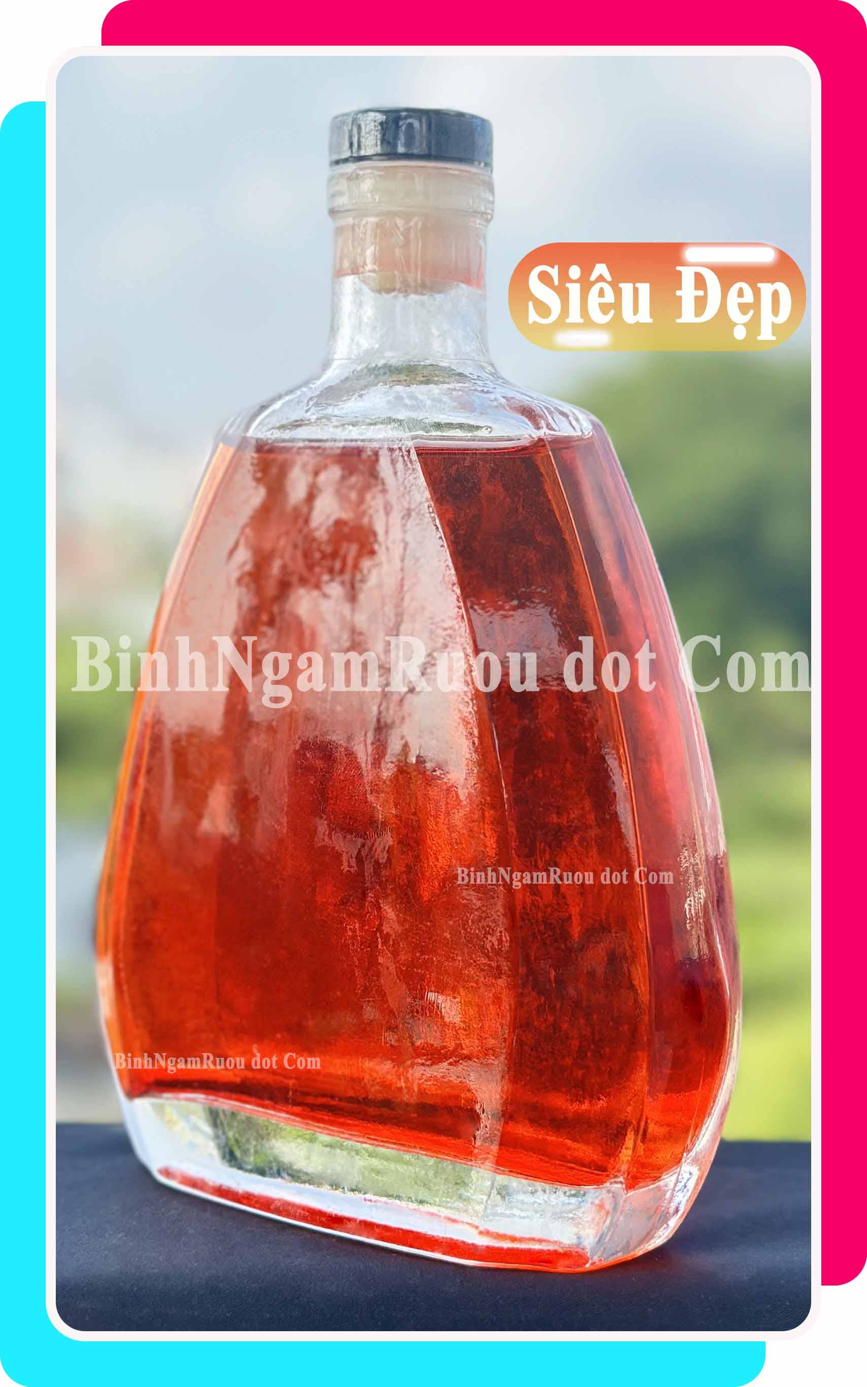 C43 Chai Đựng Rượu Thủy Tinh Hình Trụ lục giác Cao Cấp 500ml - Đẹp Cao Cấp - Nắp Kín Thủy Tinh Trong - Tặng Biếu Sang Trọng