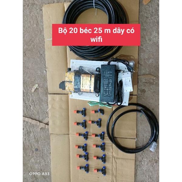 Bộ com bo phun sương tưới cây máy đôi Sinleader 20 béc cam 1 hướng ,25 m dây , tưới lan