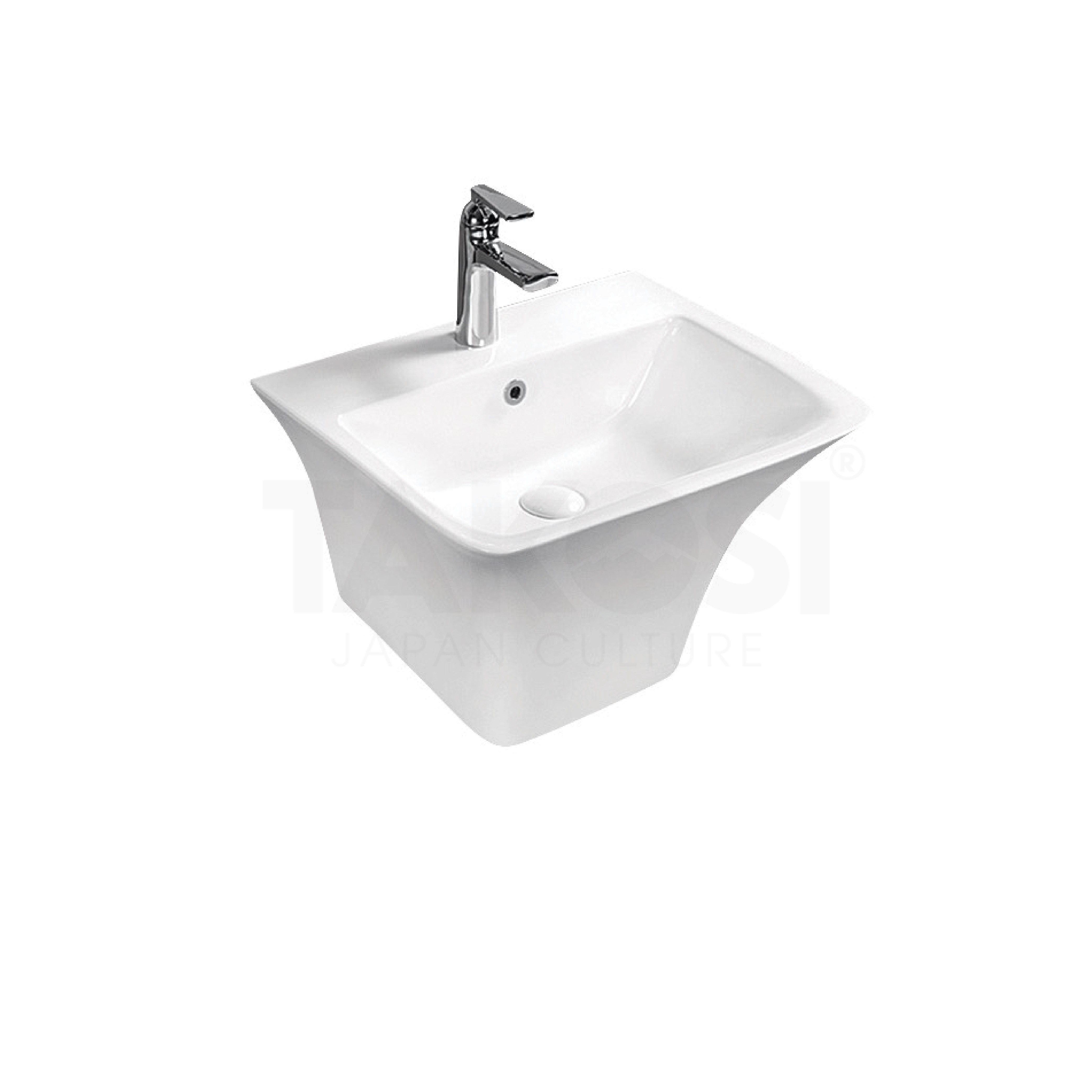 Chậu Lavabo sứ, Chậu rửa mặt phòng tắm Takosi TKC9503 Treo Tường Liền Chân dùng gia đình dùng khách sạn - Hàng chính hãng bảo hành 10 năm