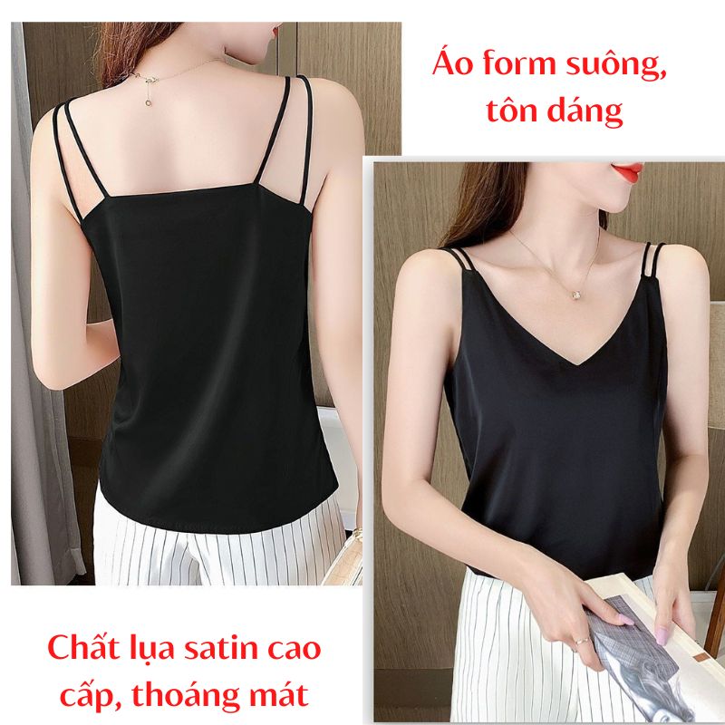 Áo 2 dây nữ cổ chữ V mặc trong vest,blazer chất vải lụa satin, thoáng mát khi mặc