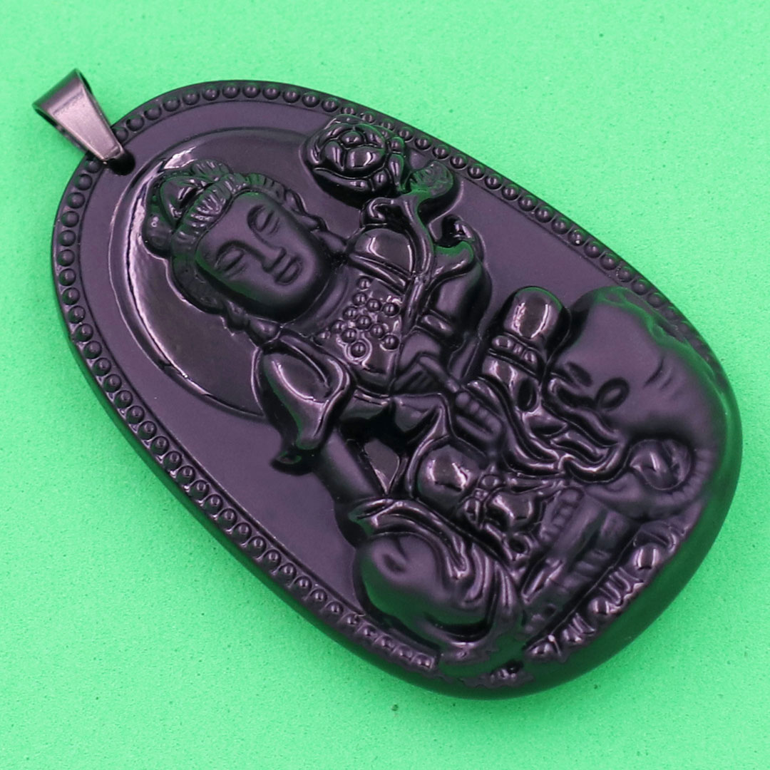 Mặt Phật Bồ Tát Phổ Hiền - thạch anh đen 3.6cm - kèm hộp nhung -  tuổi Thìn, Tỵ