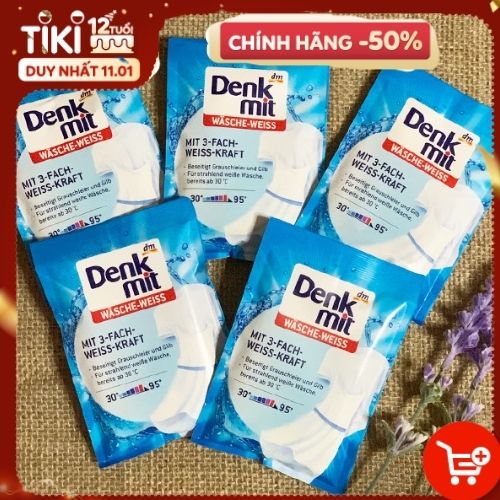 Bột tẩy trắng quần áo DENKMIT 50g, Wäsche-Weiss, 50 g, Tẩy trang phục công sở bị ngả màu, ố bẩn hay lem nhem