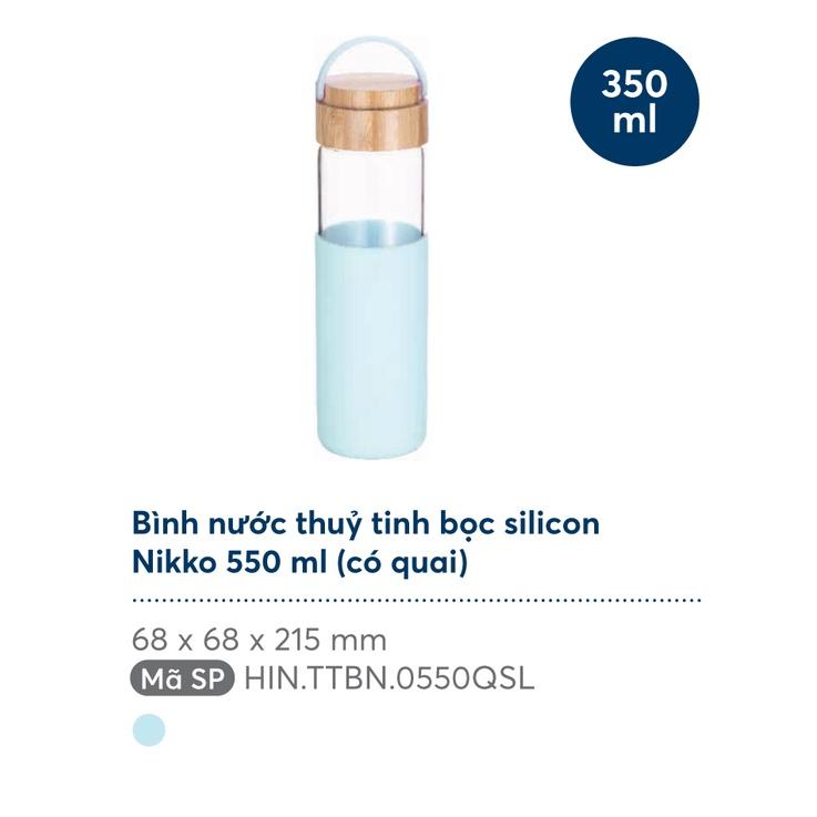 Bình nước thuỷ tinh bọc silicon Nikko 550 ml – Hàng chính hãng INOCHI – Tiêu chuẩn nhật bản