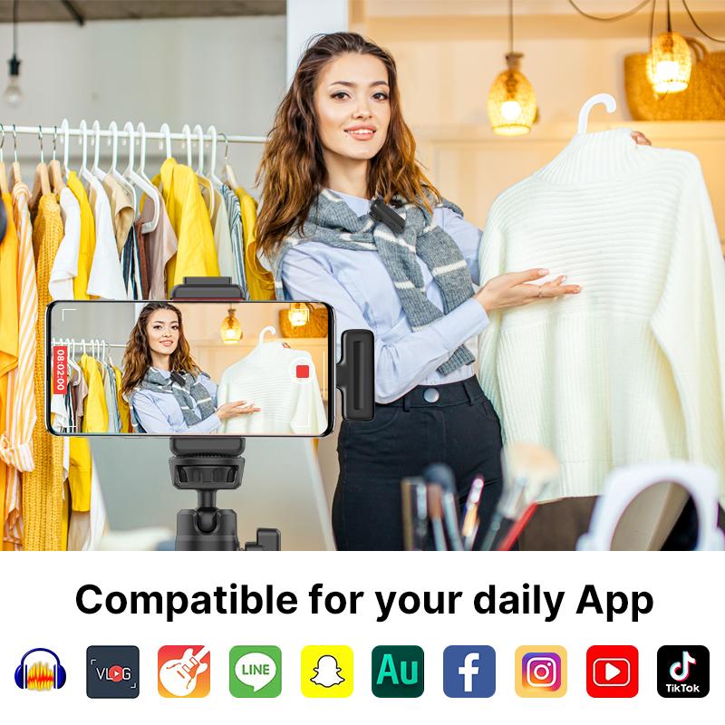 Hệ thống micro Lavalier không dây Ulanzi J12 Mic thu âm giọng nói video âm thanh cho iPhone hoặc điện thoại di động Android Máy tính xách tay trực tiếp