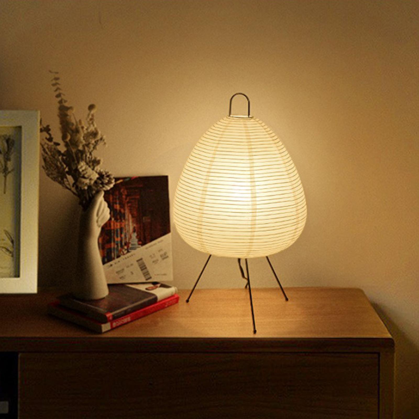 Modern Desk Lamp with Metal Stand Paper Lantern for Dresser Dorm Office
