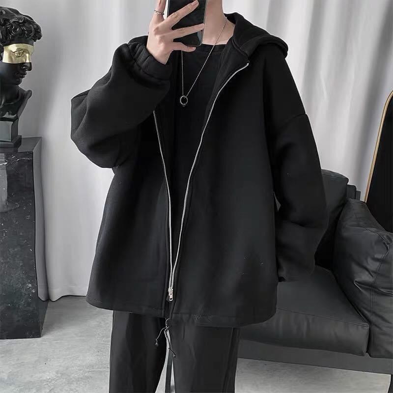 Hình ảnh Áo Khoác Hoodie Nỉ Bông Trơn Tay Phồng Unisex Nam Nữ Form Rộng phong cách ulzzang KUN