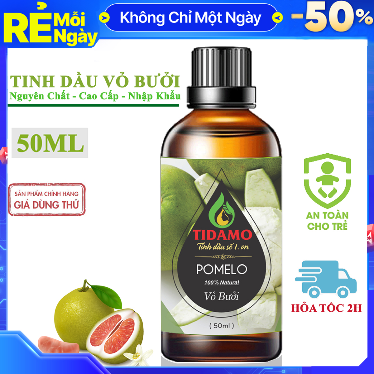 Tinh Dầu Xông Phòng VỎ BƯỞI 50ML Nguyên Chất Nhập Khẩu - Tinh dầu Bưởi TIDAMO Giúp Bảo Vệ Sức Khỏe, Kháng Khuẩn,Thư Giãn Tinh Thần và Khử Mùi Hiệu Quả