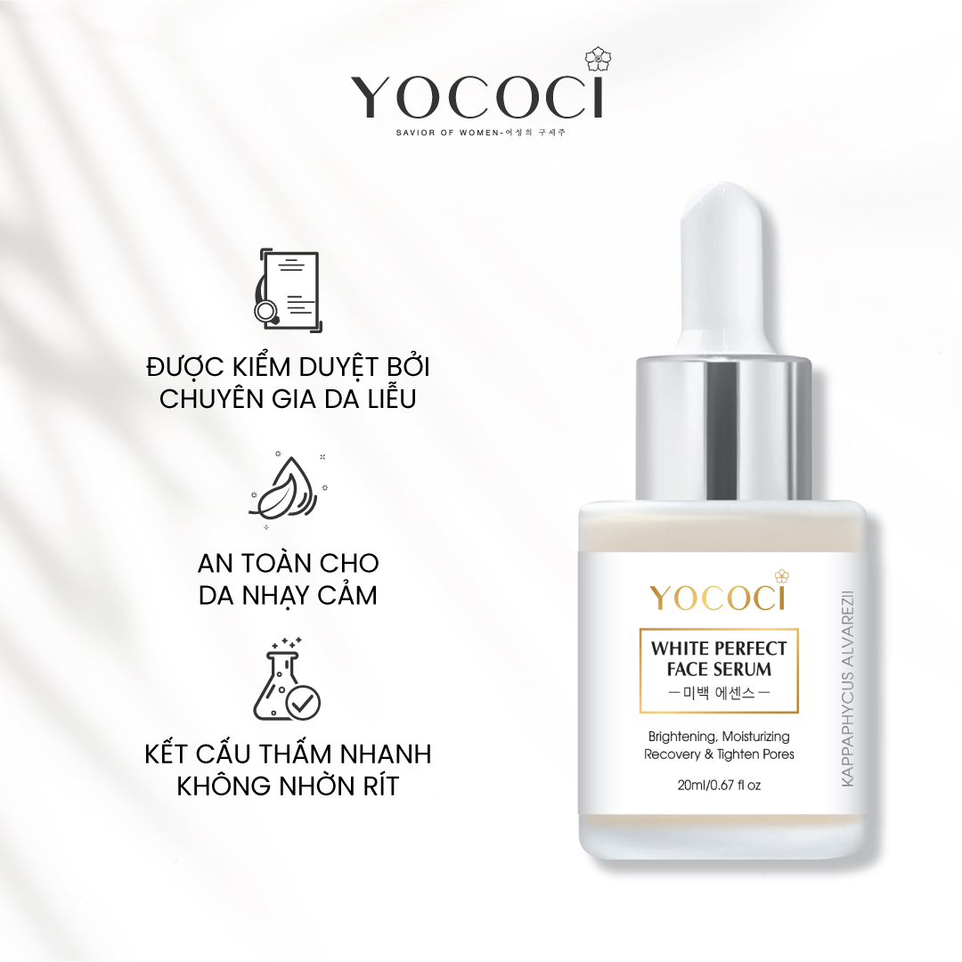 Hình ảnh Serum dưỡng trắng da mặt Yococi giúp phục hồi sáng da, căng bóng ngăn ngừa lão hóa se khít lỗ chân lông White Perfect Face Serum 20ml