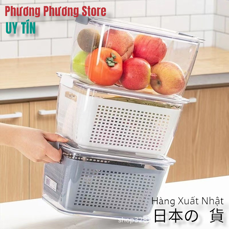 Hộp Bảo Quản Thực Phẩm Tủ Lạnh 2 lớp Trong Suốt, Giúp Ráo Nước Bảo Quản Tiện Lợi