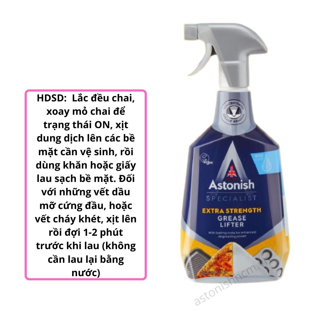 Bình xịt tẩy dầu mỡ cháy khét Astonish C6750 750ml sản xuất tại Vương Quốc Anh chuyên dùng vệ sinh các bề mặt bếp gas từ hồng ngoại và khu vực bếp