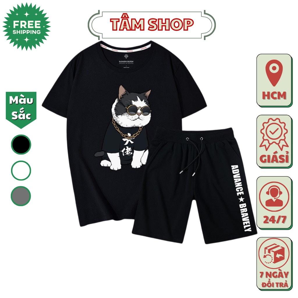 ĐỒ BỘ NAM FREESHIP ĐỒ BỘ THỂ THAO IN HÌNH CON MÈO ĐEO MẮT KÍNH SIÊU NGẦU