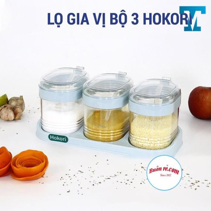 Bộ 3 lọ đựng gia vị có thìa hàng cao cấp Hokori Việt Nhật , Hũ đựng gia vị có nắp đậy tiện dụng bền đẹp -01476